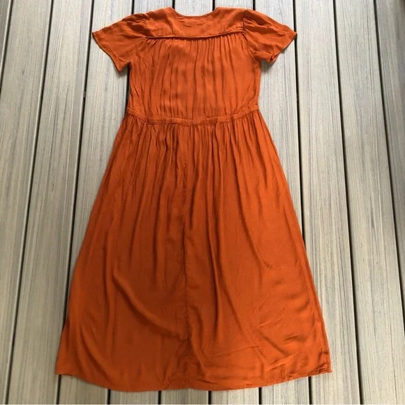 Christy Dawn Burnt Orange Short Sleeve Dress With Tie at Waist Size M - Picture 5 of 9